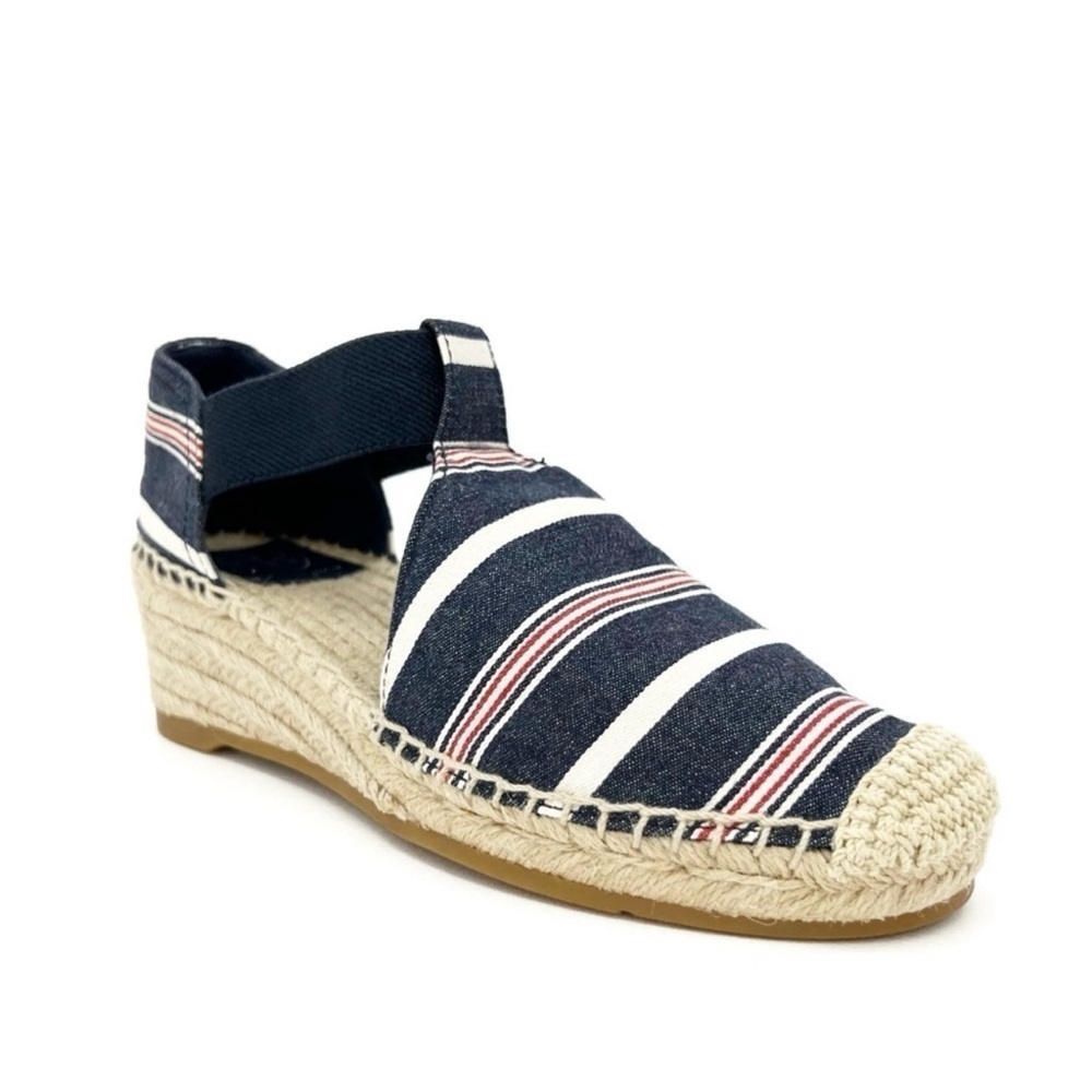 Tory Burch Navy and White Espadrilles with Ankle Strap
